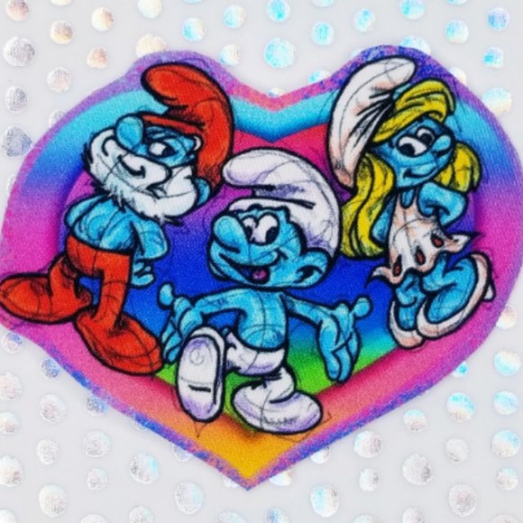 Handmade Smurfs Patch 80s 90s Kid Nostalgia Rainbow Heart - Picture 1 of 4